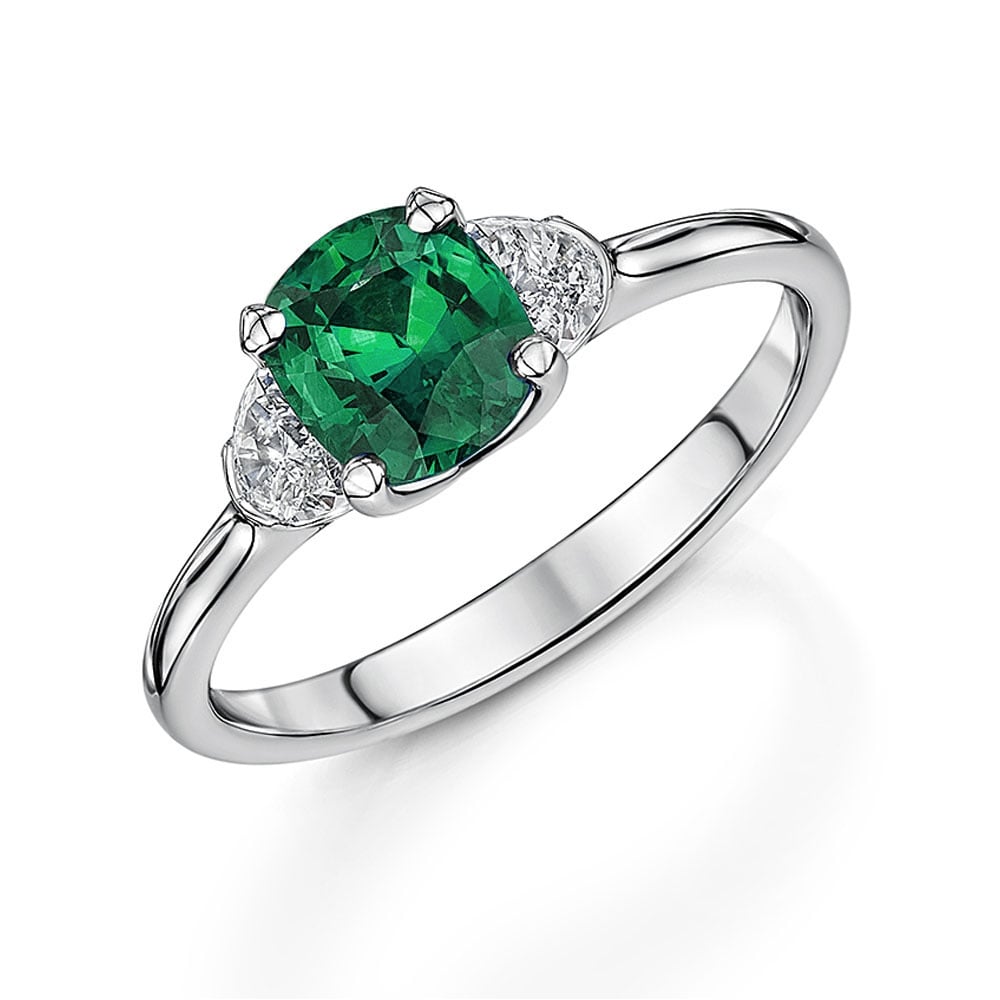 Cushion cut emerald diamond ring