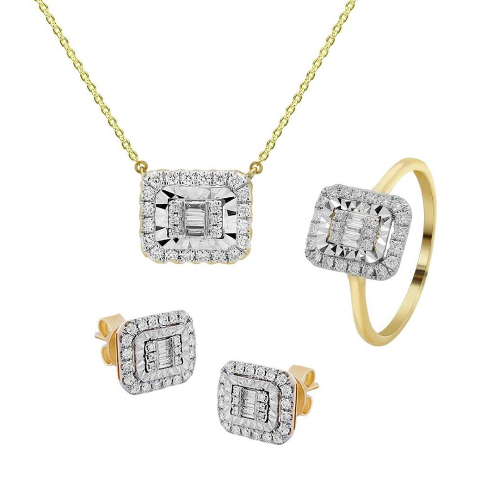 Diamond Baguette Necklace Set in Yellow Gold