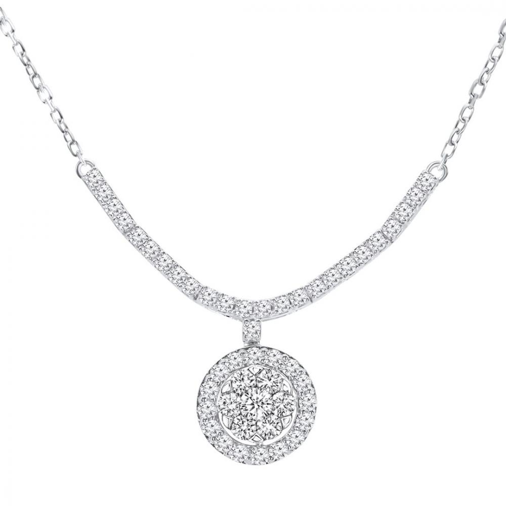 Halo diamond pendant in white gold