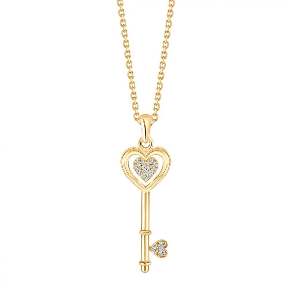 Heart and key diamond pendant in 18K yellow gold