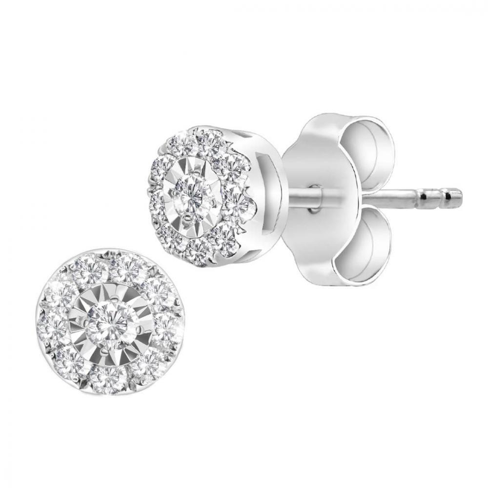 Round halo diamond earrings in white gold