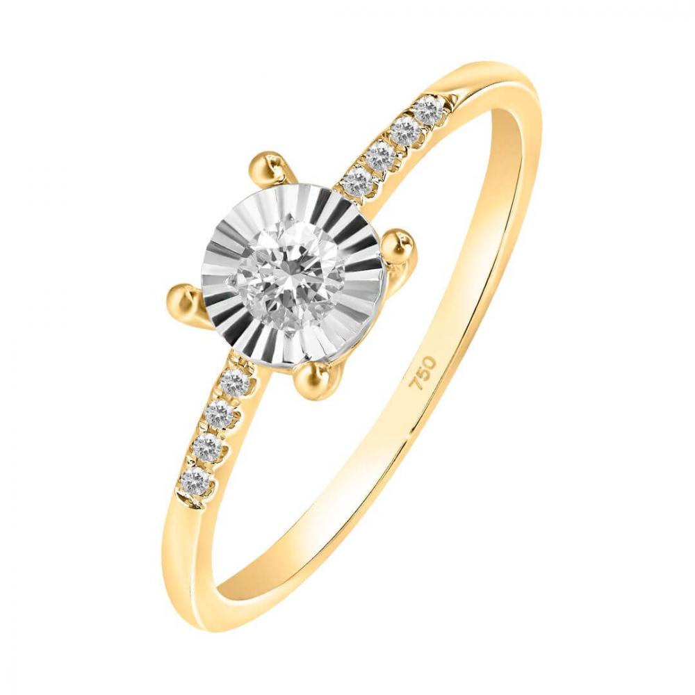 Ring with a round shaped diamond in yellow gold