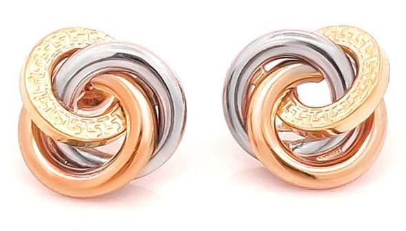 Dual tone stud earrings in 18K gold