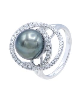 Diamond and Pearl Ring in 18K Gold_C14682
