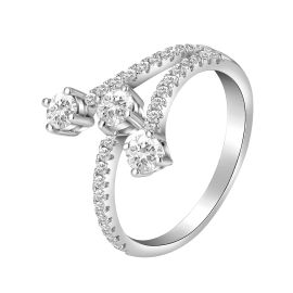 Trio diamond open Solitaire ring in 18K white gold - 1