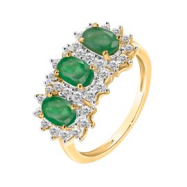 Emerald and diamond cluster ring in 18k yellow gold - image 1