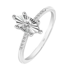 Leafy engagement ring with solitaire illusion in 18k white gold - image 1