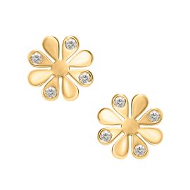 Zircon-studded floral earrings in 18K gold - 1