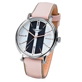 Swiss Movement Watch with Striped Dial and Gray Leather Strap