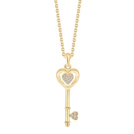 18K yellow gold heart and key diamond pendant with chain 