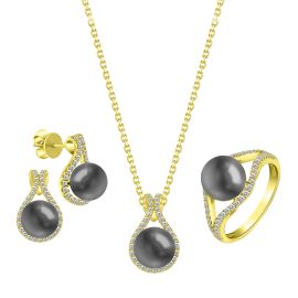 Black Tahiti pearl and diamond pendant set in yellow gold