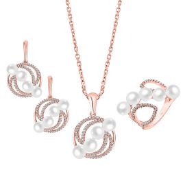 ROSE GOLD PEARL & DIAMOND SWIRL PENDANT SET