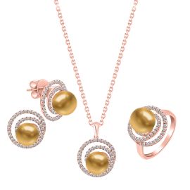 Golden South Sea Pearl and Diamond Pendant Set in Rose Gold