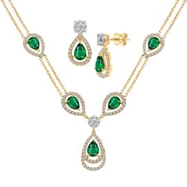 Elegant Emerald Water Drop Bridal Necklace Set in 18k Yellow Gold