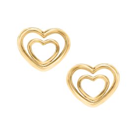 Double heart stud earrings in 18K yellow gold - 1 