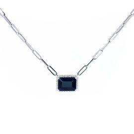 Sapphire Diamond Necklace in White Gold