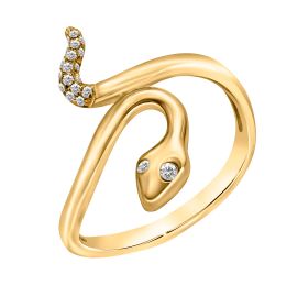 Golden Diamond Snake Ring in Yellow Gold Metal