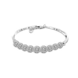 Halo Circle Tennis Bangle Bracelet in White Gold