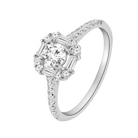 Modern diamond framed engagement ring in 18K white gold - 1