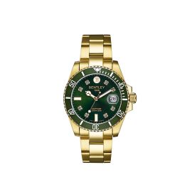 Bentley gold-tone stainless steel watch with green bezel and dial 