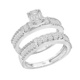 Baguette illusion twin diamond engagement band in 18K white gold - 1