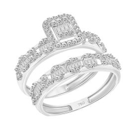 Baguette promise twin diamond bands in 18k white gold - image 1
