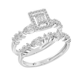 Square framed baguette diamond twin band in white gold - 1