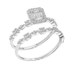 Square Baguette Diamond Proposal Twin Band in 18 K White Gold  