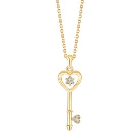 Diamond starry heart and key pendant with chain in 18K yellow gold