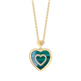 Diamond Malachite heart pendant with chain in 18K yellow gold 