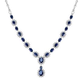 Oval-Cut Sapphire & Diamond Halo Necklace in 18K White Gold