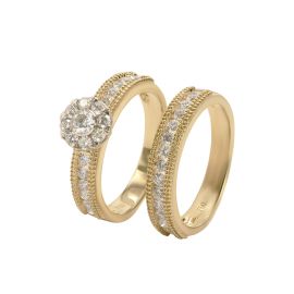 Floral-shaped diamond head on a coronet studded band in yellow gold - image 1