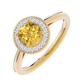 Round citrine and diamond ring in yellow gold 