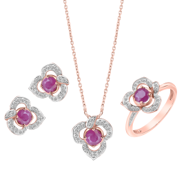 Rose Gold Ruby Blossom Pendant Set