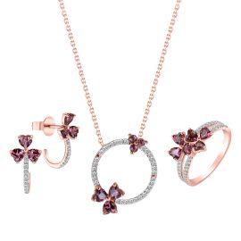 Diamond and Tourmaline Tri Heart Petal Pendant Set in18K Rose Gold