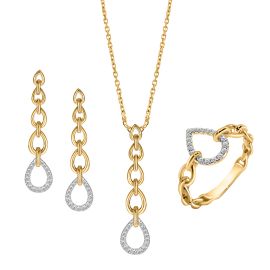 GOLD TEARDROP MULTI LINK DIAMOND PENDANT SET