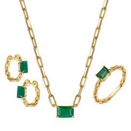 Emerald Paper Clip Link Pendant Set in 18k Yellow Gold