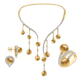 Radiant golden cascade pearl collar necklace set