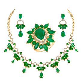 Exquisite Emerald Blossom Jewelry Necklace Set in 18k Gold With Diamond Accents