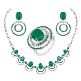 Emerald Radiance Circle Jewelry Set in 18k Gold With Diamond Accents