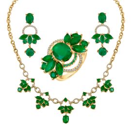 Min blossom necklace set in 18k gold with emeralds and diamonds