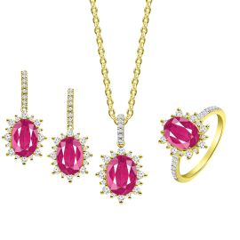 Diana Setting Diamond Ruby Pendant Set in Yellow Gold Pendant