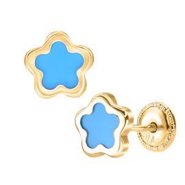 Floral designed 18K yellow earrings with Turquoise