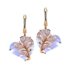 MOTHER OF PEARL HEART EARRING WITH DIAMONDS IN 18K ROSE GOLD 