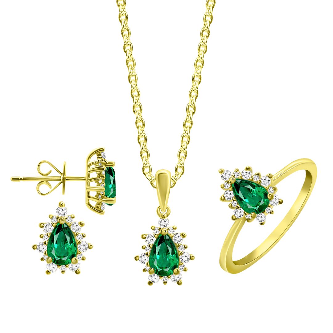 Purchase Pear Shaped Emerald Diamond Pendant Set in Yellow Gold Online at Lifestyle Fine Jewelry